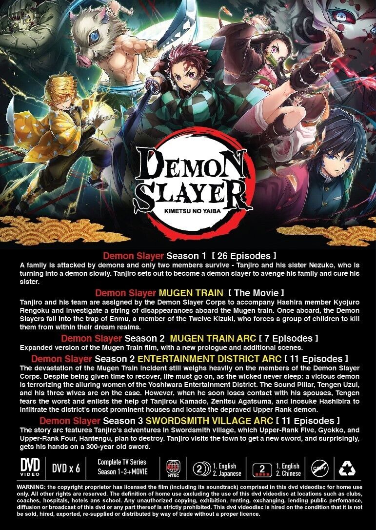 DEMON SLAYER (SEASON 1-3) - ANIME TV SERIES DVD (1-55 EPS + MOVIE) (ENG  DUB)