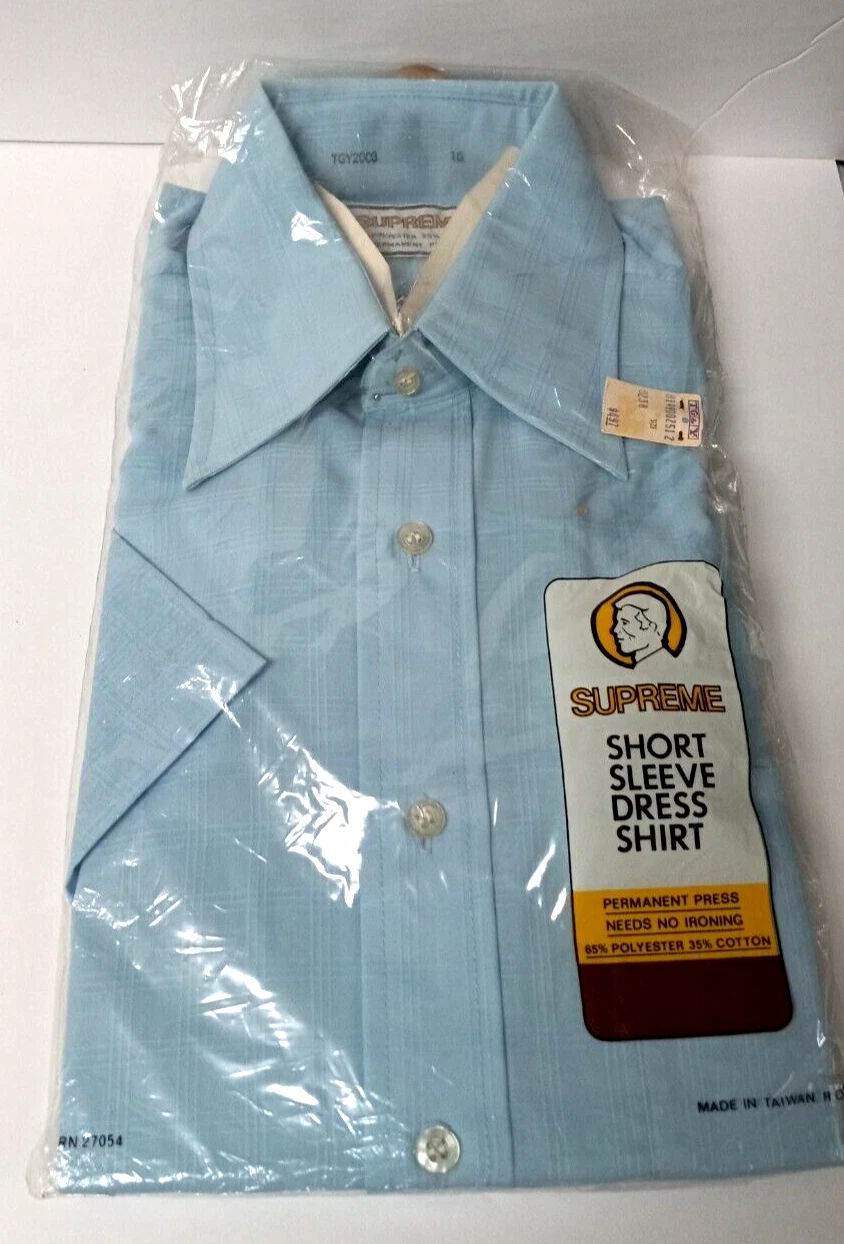 Chemise robe bleue vintage Supreme manches courtes boutonnée taille 15 TG&Y NOS