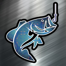  1 ONE Floral Bass Fish Decal Sticker Car Boating Boat Fishing Rod Angler New