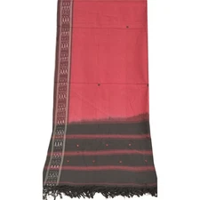 Sanskriti Vintage Black/Dark Red Long Dupatta Stole Pure Cotton Woven Ikat Hijab