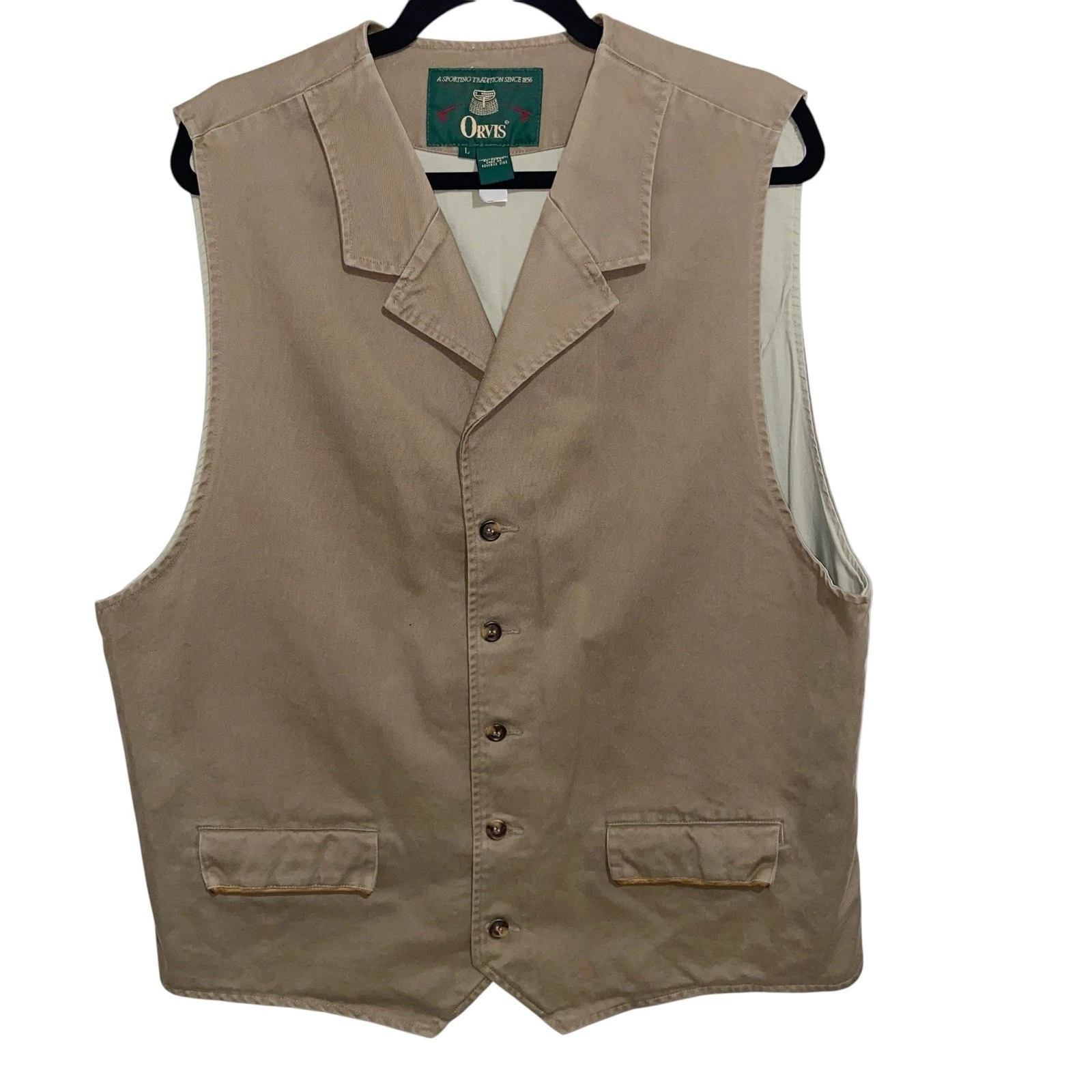 Vintage Orvis Vest Mens XL 80s 90s Western Leather Trim Safari Outdoor Fishing
