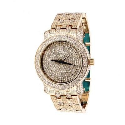Men's Fully Iced Bling Luxury Bezel &  Band Gold Tone Techno Pave Fashion Watch