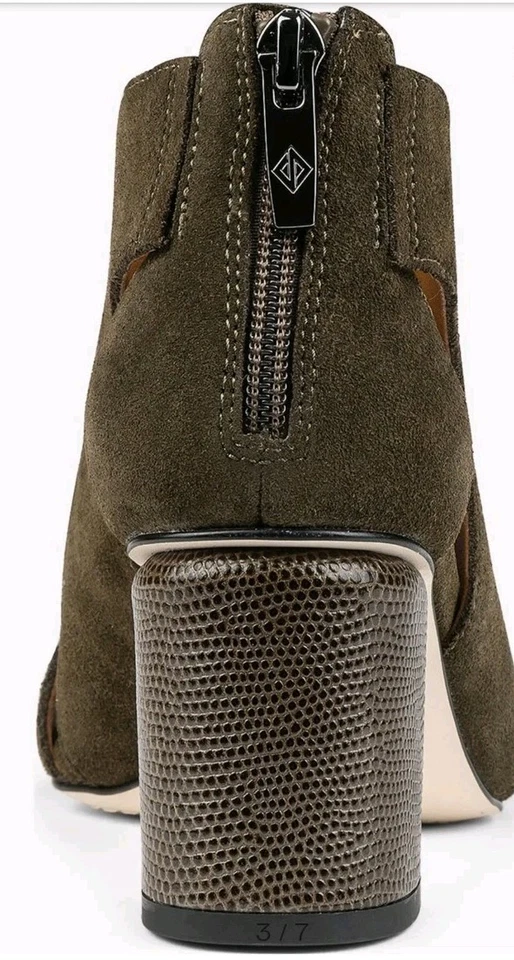 Sandalias Donald Pliner Perra Tacón Bloque Gamuza Verde Militar Punta Abierta, Talla 8.5 Foto 2 de 3