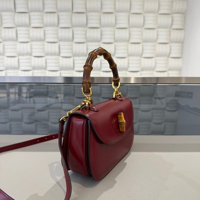 Gucci Bamboo 1947 Mini Red Leather Top Handle Crossbody Bag | eBay