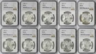 Lot 10 Coins Different Date Morgan Dollar $1 MS 64 NGC