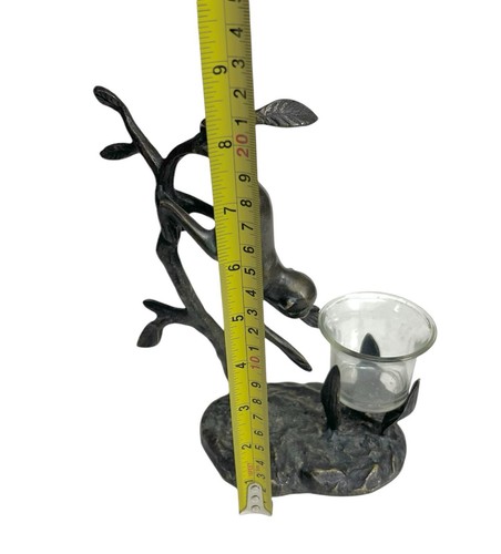 Vintage Brass Monkey Swinging On Tree Branch Candle Holder Home Decor - Picture 8 of 8