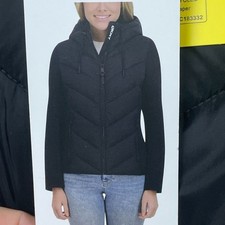 DKNY Black Hooded Puffer Jacket Women’s Small Lightweight Zip Closure d0256