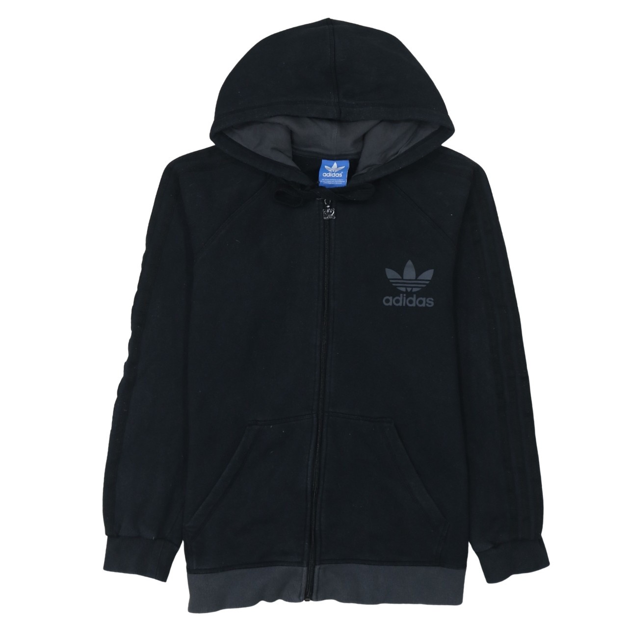 Adidas Mens Hoodie Black Fleece Full Zip Trefoil Logo Three Stripe Retro M