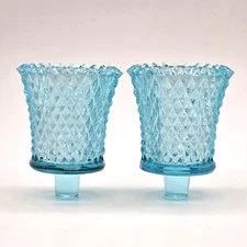 Set Of 2 Vintage Homco Teal Blue Diamond Point Votive Peg Sconce Candle Holders