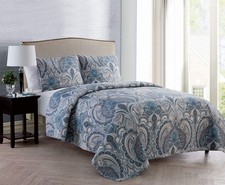 VCNY Home Lawrence 3-Piece Bedding Set, King, Blue  Quilt  2 Shams, Cozy Be...