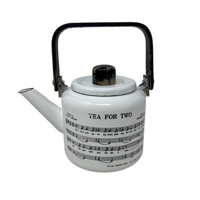 Tea For Two Teapot Vintage 1979 Kamenstein Porcelain Enamel Metal Wood Handle