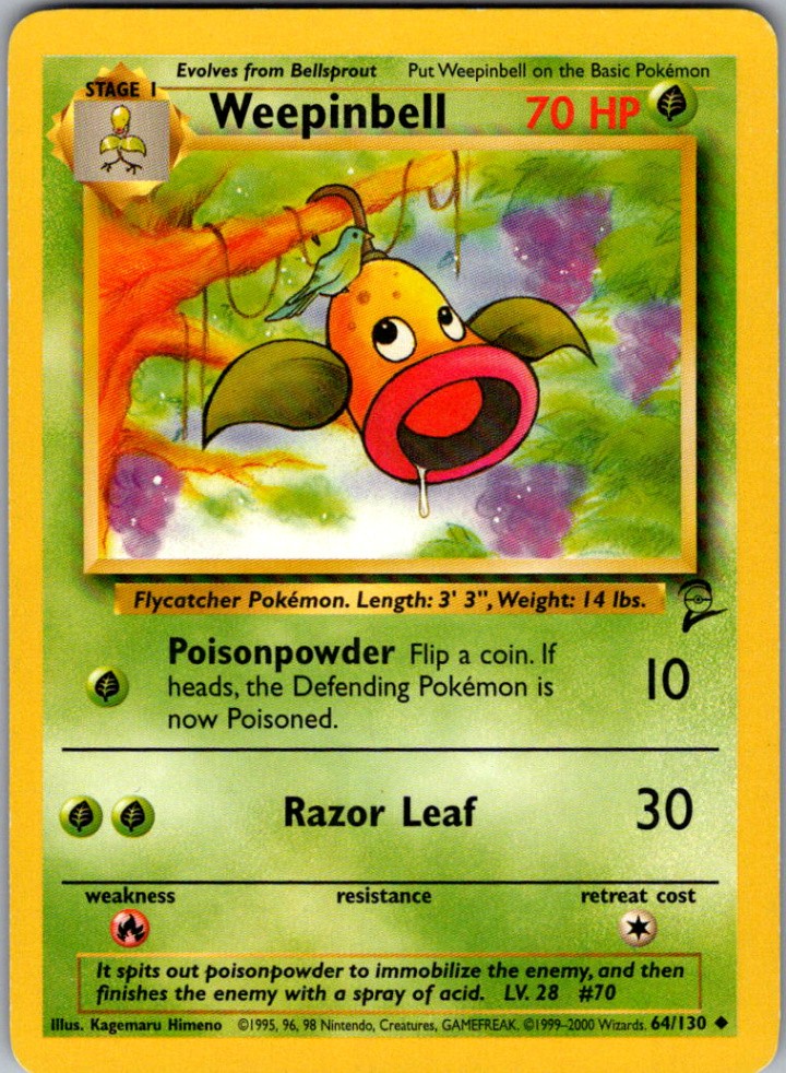 Weepinbell - Base Set 2 - BS2 064/130 -  VINTAGE single MP to HP Pokemon Card