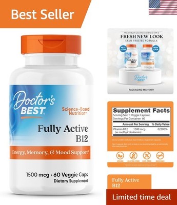 Fully Active B12 1500 mcg, Non-GMO, , Gluten Free, Supports Healthy Memory, M...