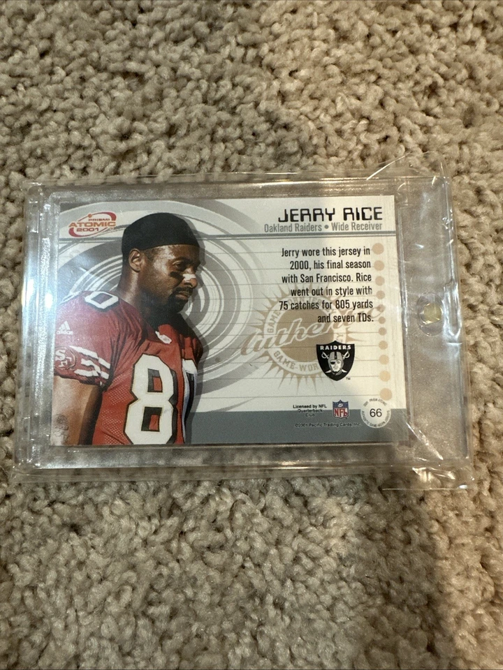 2001 Pacific Prism Atomic - Camisas autênticas usadas em jogos Jerry Rice #66 (MEM) - Imagem 2 de 2