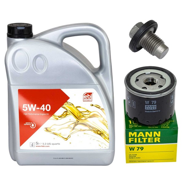 MotoröL Filter Set Febi 5W-40 5 Liter + ÖLablassschraube FüR Fiat 500X 1.3-image