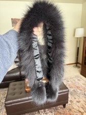 Vintage Real Fox Fur Stole Scarf Dark Brown/Black Satin Lined 26
