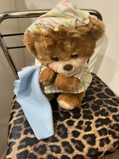 Sleepy Time Bear W/ Cap Plush Teddy Bear Fisher Price W/ Blanket 14  1985