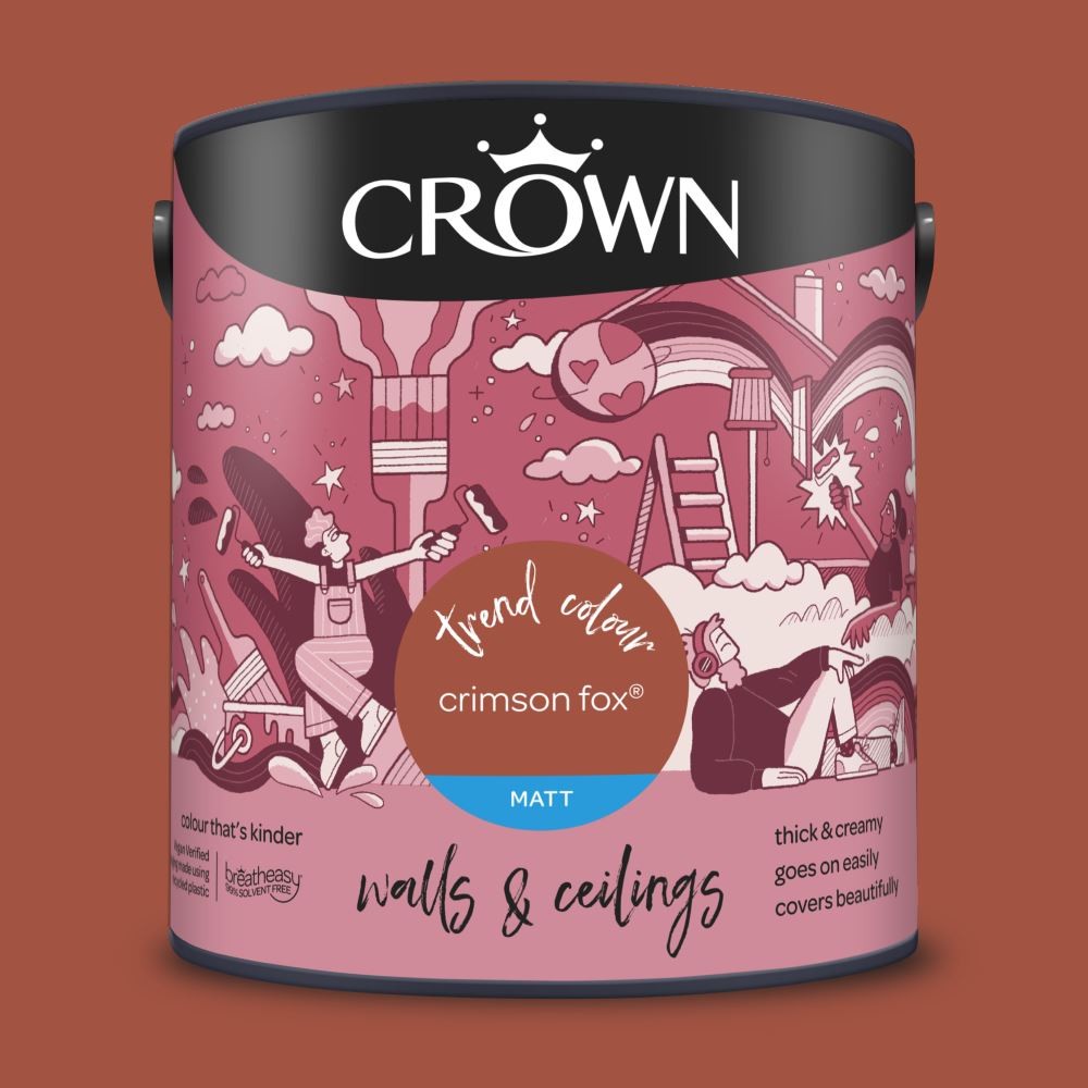 Crown Walls & Ceilings Interior Matt Emulsion Breatheasy Paint 2.5L- Crimson Fox - Image 2