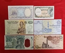 Lot Of 6 Egyptian Paper Money5,10,25,50 Piastres - 1 And 20 Pounds Free Ship