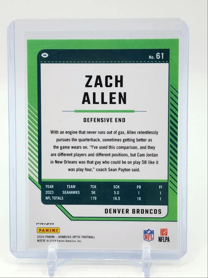 ZACH ALLEN 2024 DONRUSS OPTIC FOOTBALL HOLO PRIZM BRONCOS Q5760 - Image 2 of 2