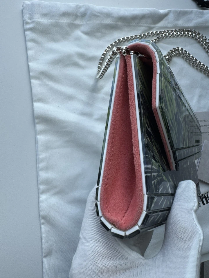 Bolso sin asas de hombro plexi Saco verde estampado palma JIMMY CHOO. Auténtico Foto 3 de 4