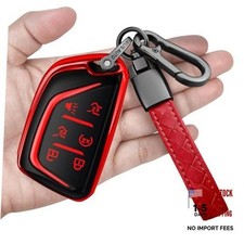 for Cadillac Key Fob Cover with Keychain Soft Full Protection Key 6 Buttons Red