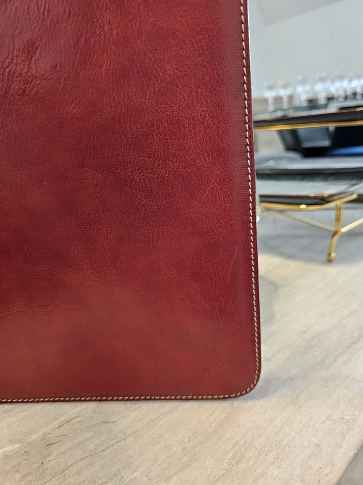 Vera Pelle Italiano Cuero Cremallera Portafolio Organizador - Borgoña Foto 2 de 4