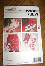 KWIK SEW #3572, TREE SKIRT,STOCKING, APRON & APPLIQUES, PKG STILL SEALED