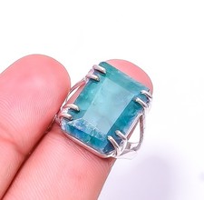 Emerlad -Dyed Quartz Solitaire 925 Sterling Silver Ring s.8.5, Christmas Gift