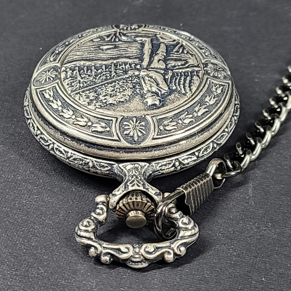 Dakota Reloj Bolsillo Pescador Cubierta Hecho en Japón - Tono Plata Foto 2 de 4