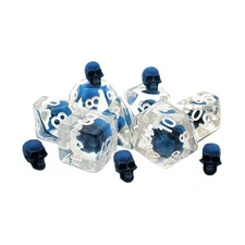 Old School Dice Infused Dice Poly Set Blue Skull w/White (7) New