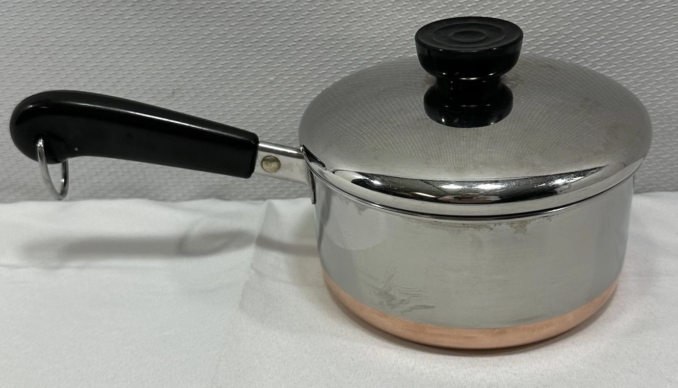 Vtg 1801 Revere Ware 1 Qt - 91a Saucepan Pot Copper Bottom Stainless Clinton USA