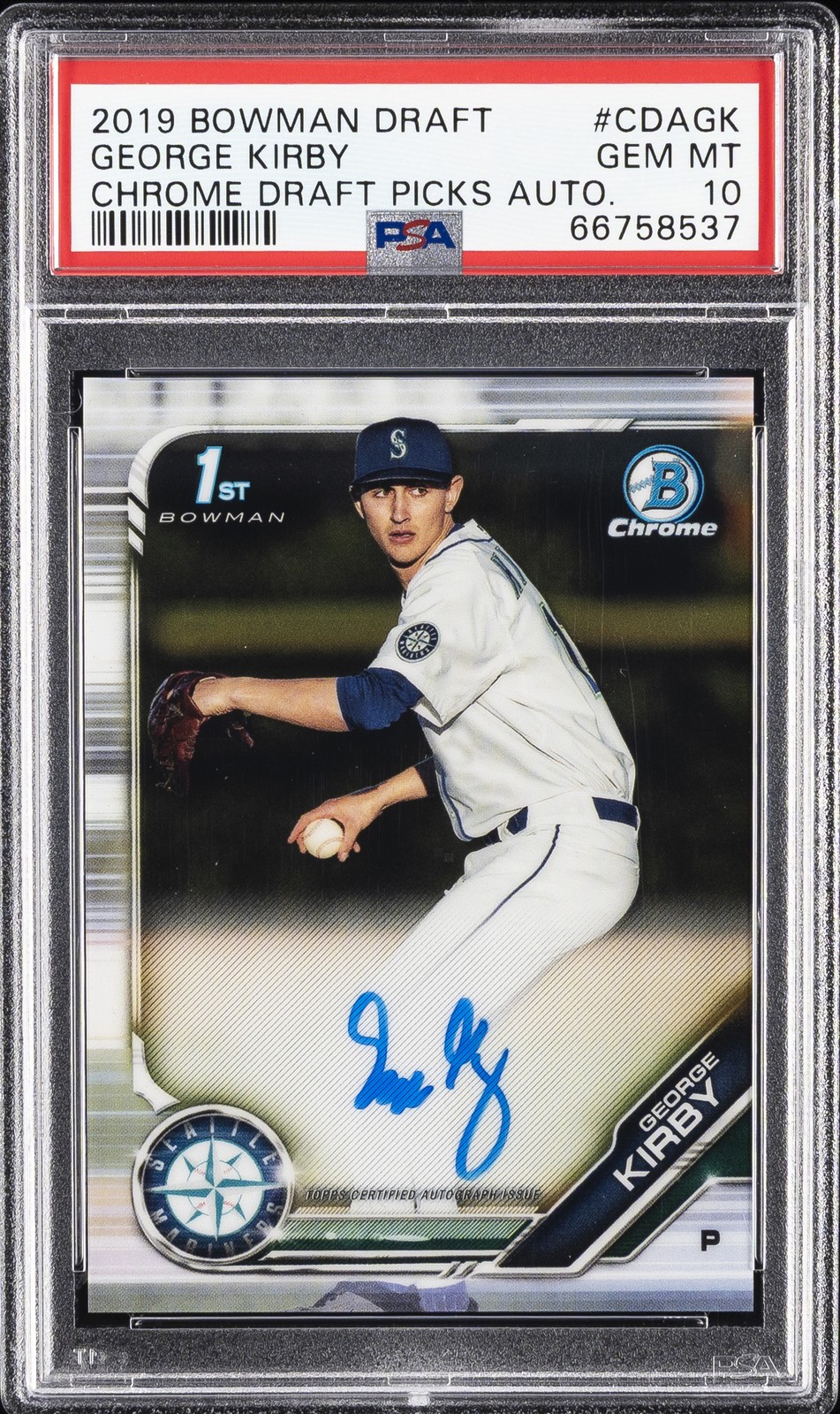 2019 BOWMAN DRAFT CHROME DRAFT PICKS AUTO #CDAGK GEORGE KIRBY PSA 10 AUTO