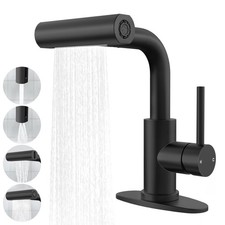 FROPO Matte Black Bathroom Sink Faucet Pull Down Sprayer - 4 Mode Single Handle