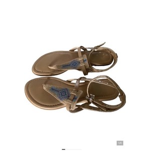 Crown Vintage Gladiator Sandals Size 6.5 Beige And Blue Studded Flats
