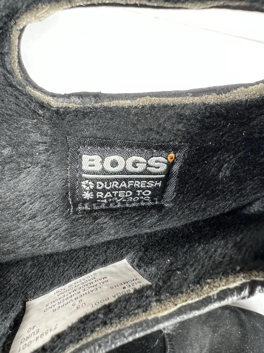 BOGS Womens Boots Sz 9.5 Black Suede Leather Fleece Lined BOGA