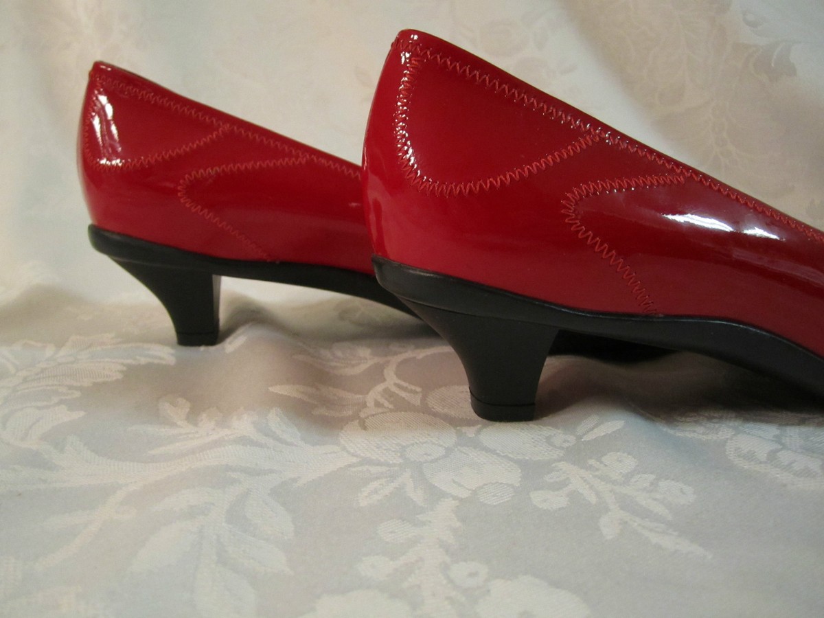 Prada Sport Red Patent Pumps Stitched Detailing Rubber Soles 37.5