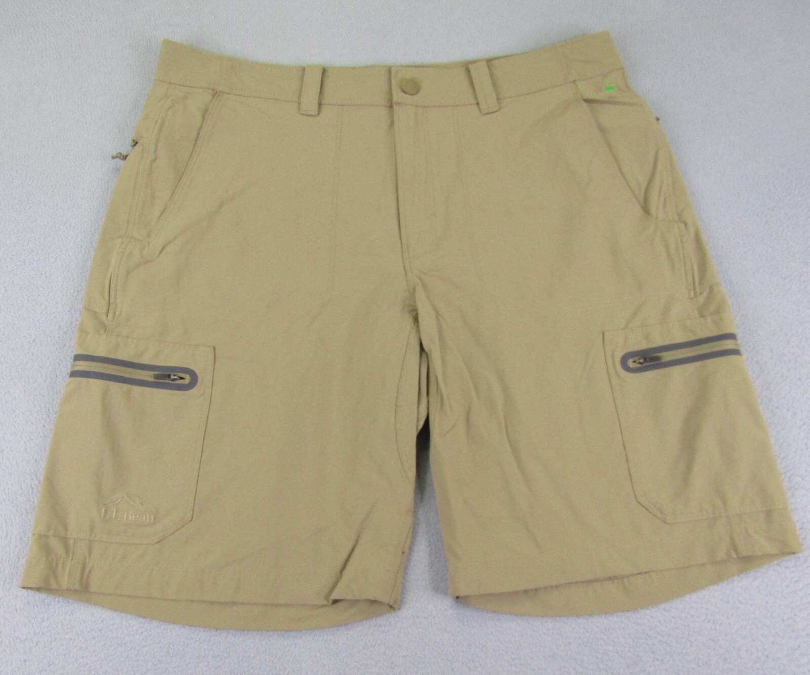 ll-bean-shorts-mens-34-khaki-tan-cargo-bermuda-trail-hiking-nylon-flex