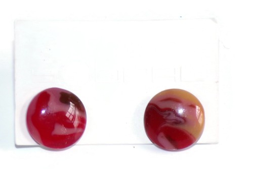 Sobral Gorky Arshile Red & Pink Marbled Large Round Artist Made Post Earrings - Picture 2 of 7