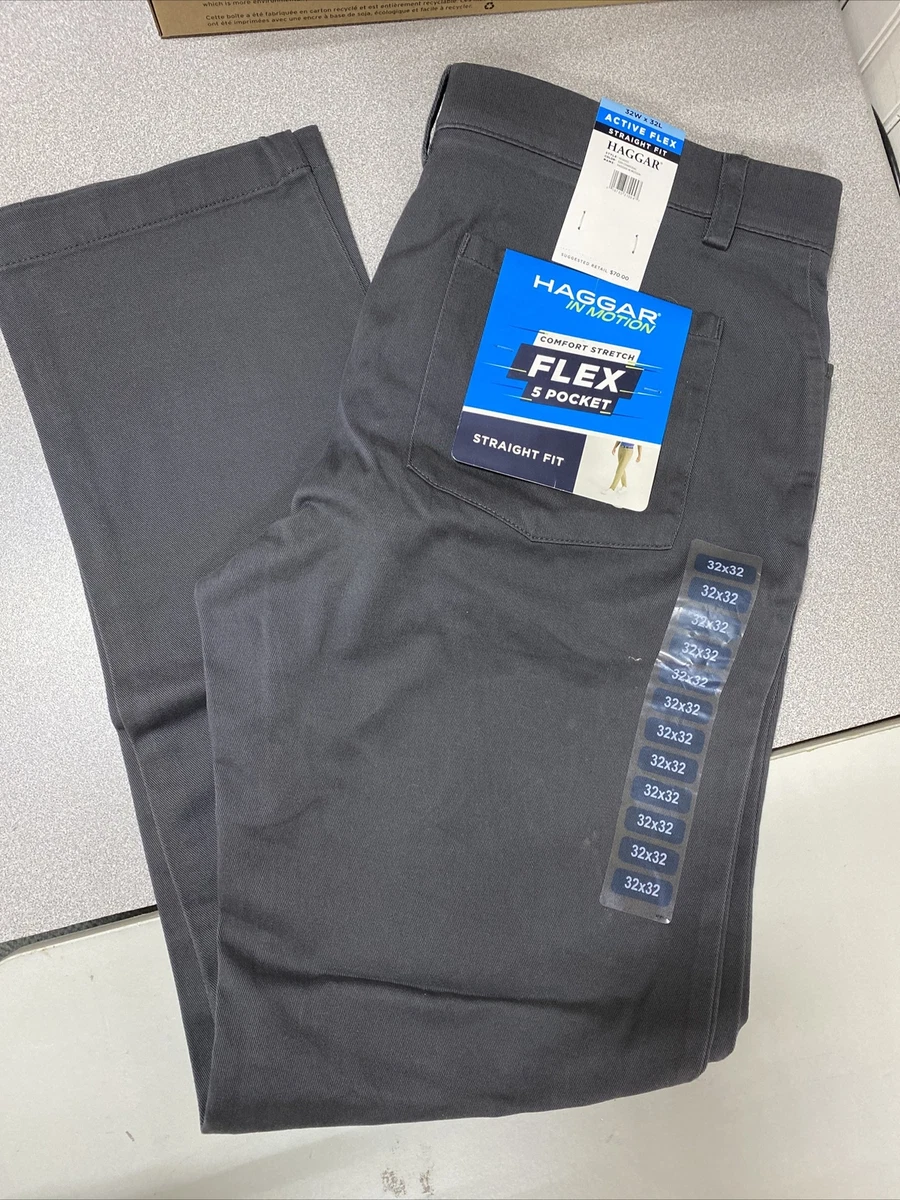 HAGGAR Flex In Motion 5 Pocket Pant Straight Fit Grey 32 x 32 NWT