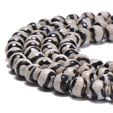 Black  White Wavy Tibetan Agate Faceted Round Beads 8mm 10mm 12mm 15.5" Strand
