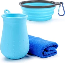 Tikaton Dog Paw Cleaner Washer, Collapsible Dog Bowl & Water-proof Storage Bag