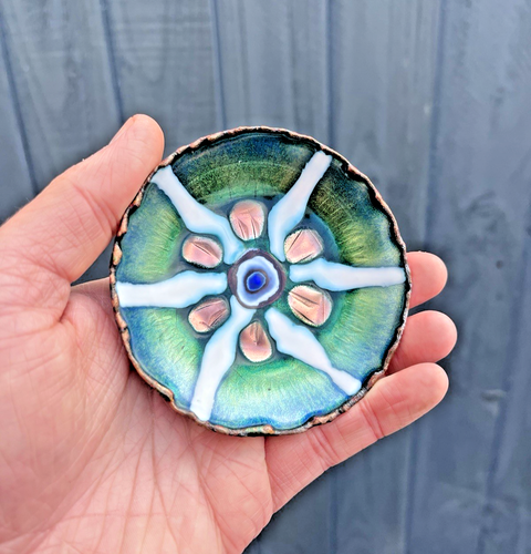 GORGEOUS 60'S MODERNIST ITALIAN STUDIO CELLINI SIGNED ENAMEL COPPER PIN DISH 70S - Picture 2 of 8
