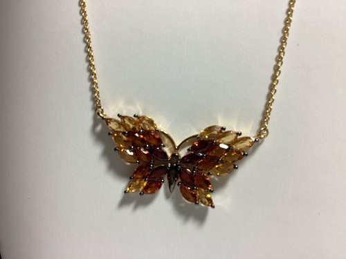 Citrine & Garnet Butterfly Necklace, Earrings And Ring (8) 14kt Over Sterling - Picture 3 of 5