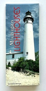1990s Michigan Lighthouses Great Lakes MI Map Tourist Vintage Travel Brochure