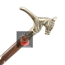 Vintage Brass Horse Head Handle Victorian Wooden Walking Stick Cane Men Women