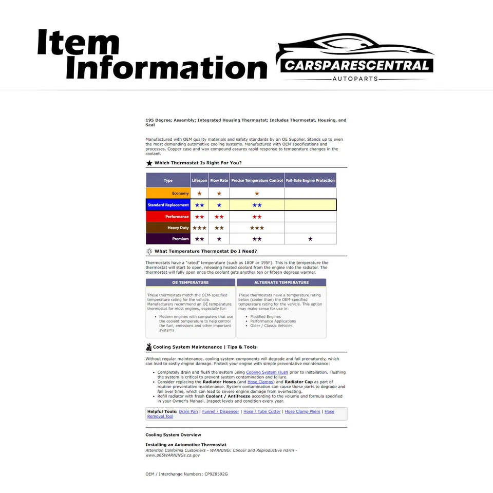 Termostato de refrigerante del motor para Ford Focus 2011-2018 Ford Fiesta 2008 Foto 3 de 4