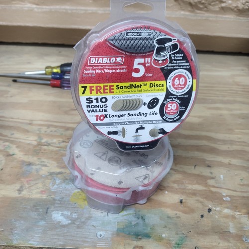 Diablo DCD0500H57P 5 Zoll 60er Körnung Schleifscheiben 50er Pack + 7 Sandnet Schleifscheiben