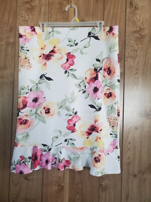 Jemma Women Knee Length Skirt Sz Large White Floral Skirt