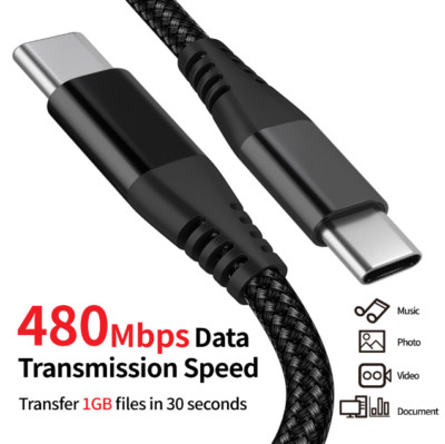 60W USB-C to USB-C Cable Fast Charger 10FT PD Nylon Cord iPhone 16 15Pro Samsung